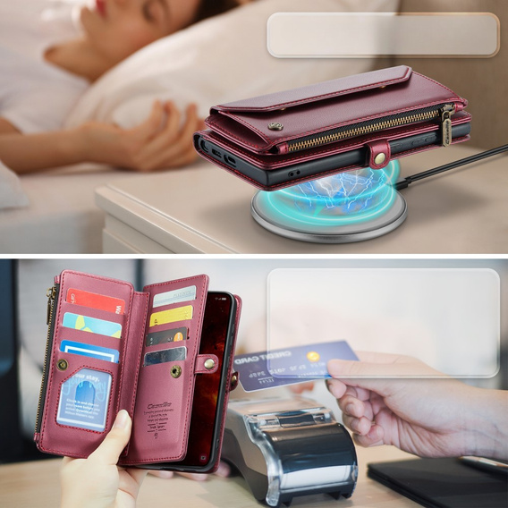 θήκη CASEME για Samsung Galaxy S24 FE, RFID Leather Wallet, με λουράκι ώμου, κόκκινη