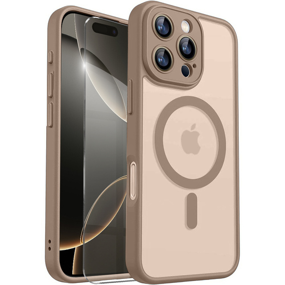 Θήκη για iPhone 16 Pro, για MagSafe, ERBORD Μatt Case, ροζ + Γυαλί οθόνης