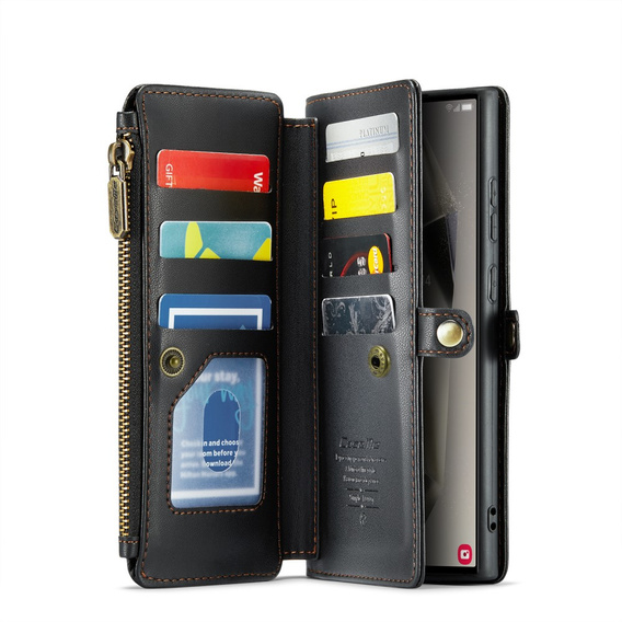θήκη CASEME για Samsung Galaxy S25 Ultra, RFID Leather Wallet, με λουράκι ώμου, μαύρη
