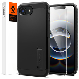 θήκη Spigen για iPhone 16E, Tough Armor Mag Mag MagSafe, μαύρη + μετριασμένο γυαλί 9H