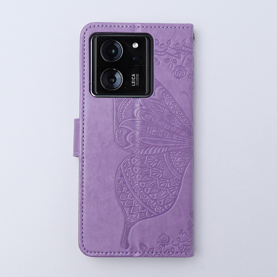 Θήκη με πτερύγιο για Xiaomi 13T / 13T Pro, Butterfly, μωβ