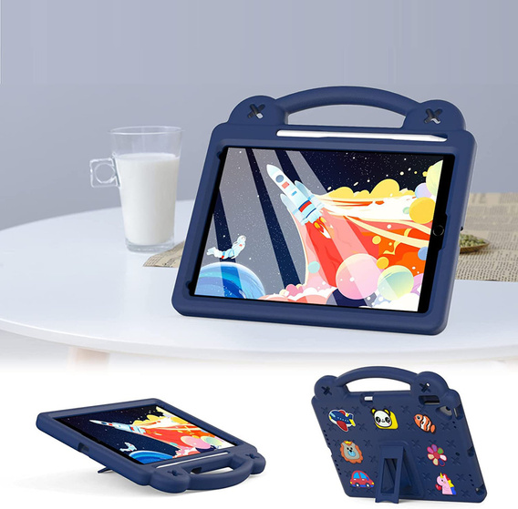 Παιδική θήκη για iPad 10.2" 2021/2020/2019 (9/8/7 gen.) / Air 10.5" 2019 (3 gen.), Cute Patterns, με βάση, σκούρο μπλε