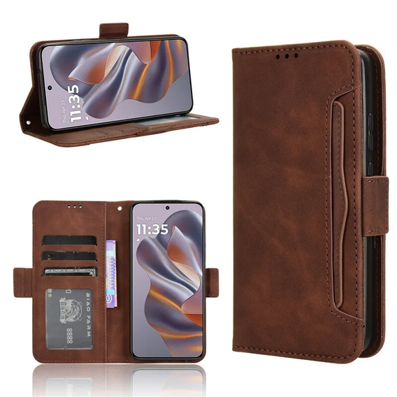 Θήκη με πτερύγιο για Motorola Edge 50 Neo / Motorola ThinkPhone 25, Card Slot, καφέ