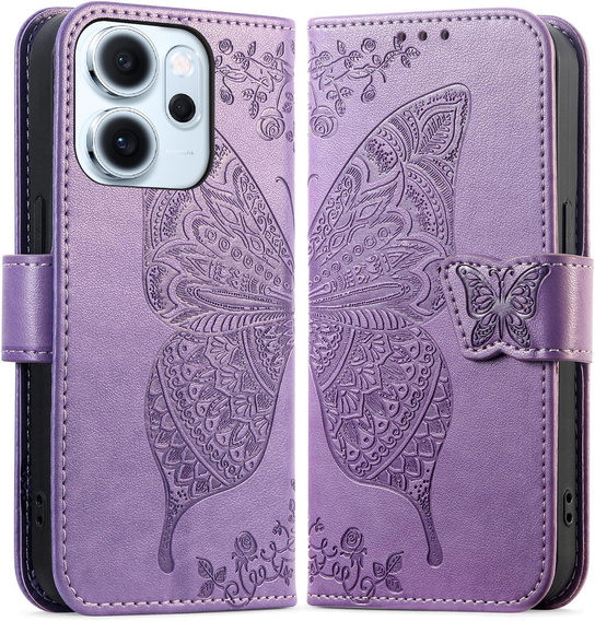 Θήκη πτερύγιο για Oppo Reno 14F, πορτοφόλι, Butterfly, μωβ
