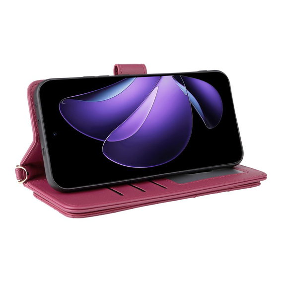 Θήκη με πτερύγιο για Oppo Reno 13 5G, Crossbody Leather Wallet, μπορντό