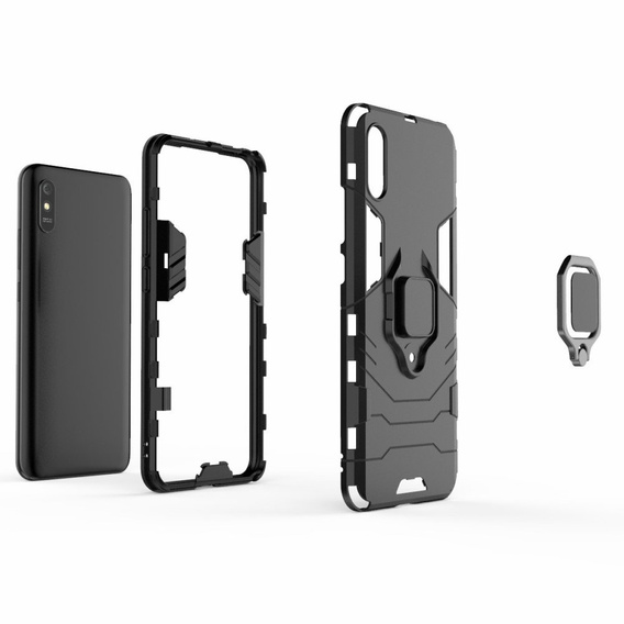 Θήκη για Xiaomi Redmi 9A, Kickstand Ring, μαύρη