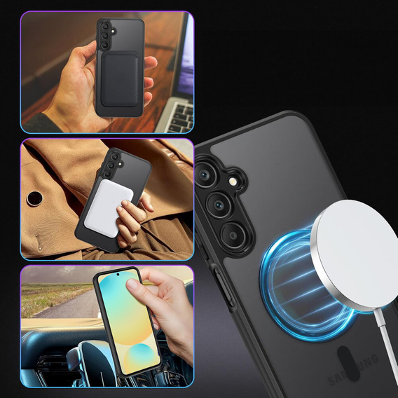 Θήκη για Samsung Galaxy S24 FE, για MagSafe, ERBORD Μatt Case, μαύρη + Γυαλί οθόνης
