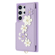 θήκη για Samsung Galaxy S25 Ultra, Leather Flower Card Slot, μωβ