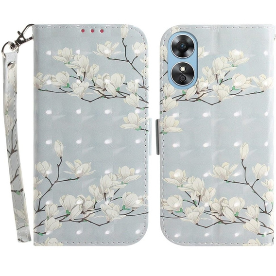 Θήκη με πτερύγιο για Oppo A17, Light Spots Decor, flowers magnolia, γκρι