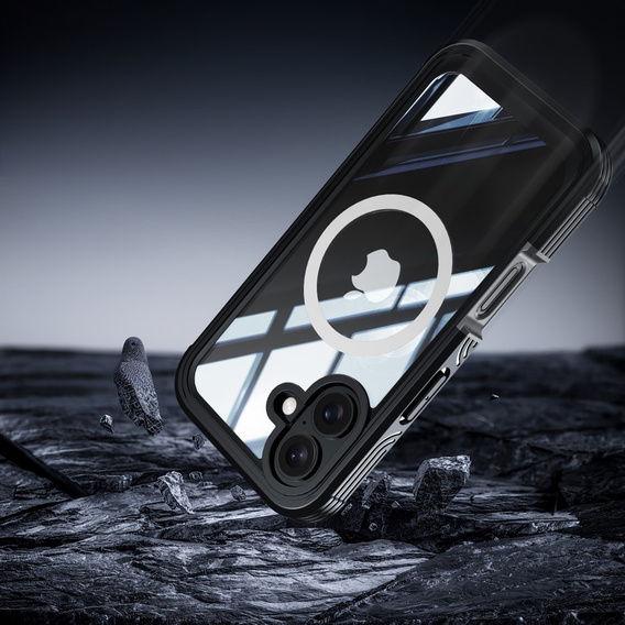 Θήκη για iPhone 16, Shockproof, με γυαλί, για MagSafe, μαύρη