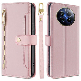 Θήκη με πτερύγιο για Realme 12 Pro 5G / 12 Pro+ 5G, Wallet Zipper Pocket, ροζ