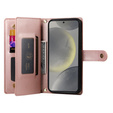 Θήκη με πτερύγιο για Samsung Galaxy S25, Wallet Zipper Pocket, ροζ
