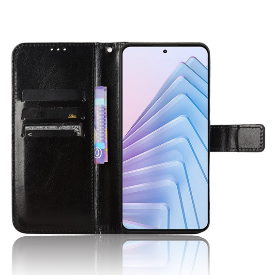Θήκη με πτερύγιο για Xiaomi Redmi Note 14 4G, Crazy Horse Wallet, μαύρη