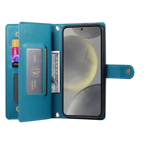 Θήκη με πτερύγιο για Samsung Galaxy S25, Wallet Zipper Pocket, μπλε