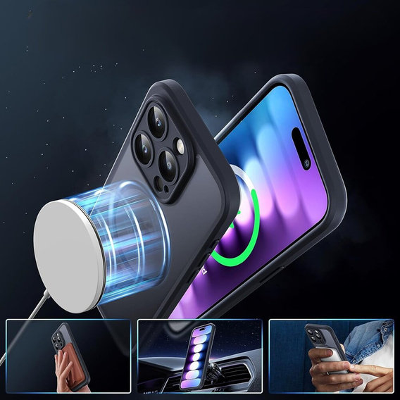 Θήκη για iPhone 16 Pro, για MagSafe, ERBORD Μatt Case, μαύρη + Γυαλί οθόνης