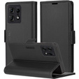 Θήκη για Motorola Edge 50 Pro, ERBORD Glossy Litchi, πορτοφόλι με πτερύγιο, μαύρη