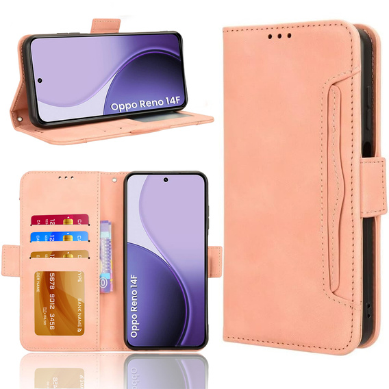 Flip θήκη για Oppo Reno 14F, Υποδοχή κάρτας, πορτοφόλι, ροζ
