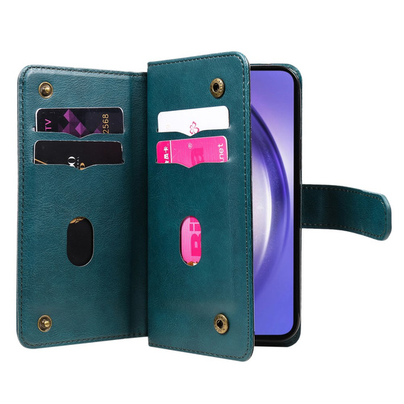 θήκη πτερύγιο για Samsung Galaxy A55 5G, 10 Card Slots Wallet, πράσινη