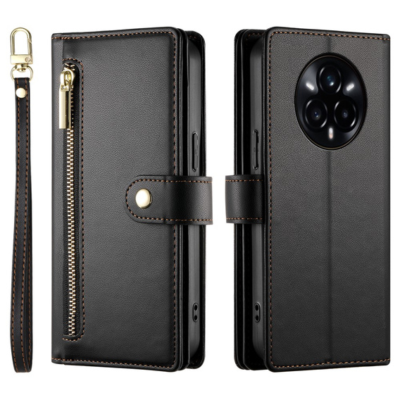 Θήκη με πτερύγιο για Realme 14 Pro+ 5G, Wallet Zipper Pocket, μαύρη