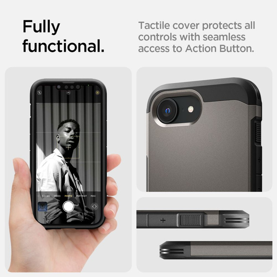 θήκη Spigen για iPhone 16E, Tough Armor Mag Mag MagSafe, γκρι + μετριασμένο γυαλί 9H
