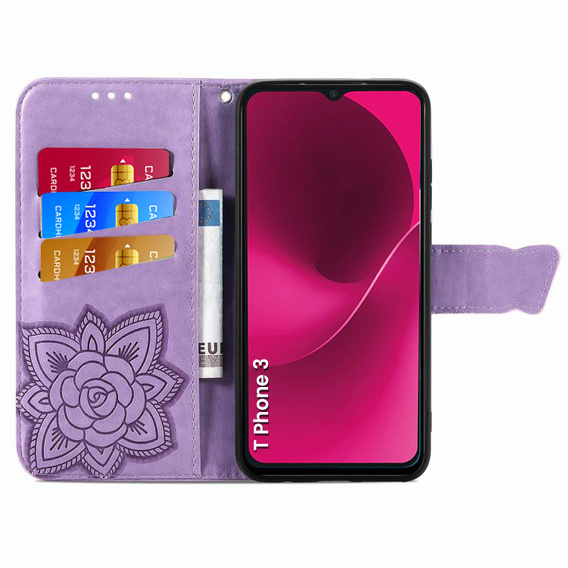 Θήκη με πτερύγιο για T Phone 3 5G, Butterfly, μωβ