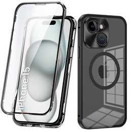 Μαγνητική θήκη MagSafe Dual Glass για iPhone 15, μαύρη