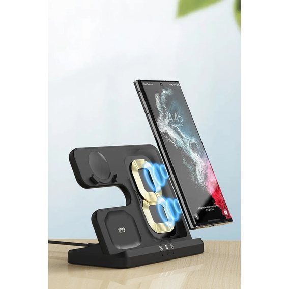 Ασύρματο φορτιστή 3 σε 1 QI γρήγορο για Samsung S25 S24 S23 Galaxy Watch Buds Σταθμός μαύρο