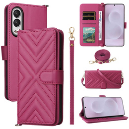 Θήκη με πτερύγιο για Samsung Galaxy S25 Edge, Crossbody Leather Wallet, μπορντό