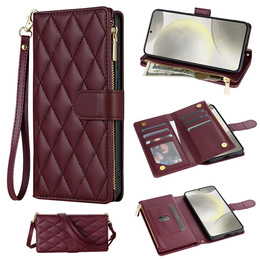 θήκη πτερύγιο για Samsung Galaxy S25 Edge, Rhombus Crossbody Leather, μπορντό