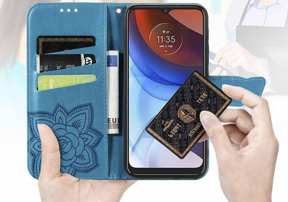 Θήκη με πτερύγιο για Motorola Moto G85, Butterfly, μπλε