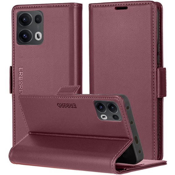Θήκη για Oppo Reno 13 Pro, ERBORD Glossy Litchi, πορτοφόλι με πτερύγιο, κόκκινη