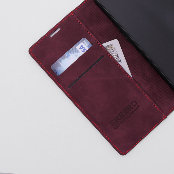 Θήκη για Motorola Moto G73, ERBORD Vintage, πορτοφόλι με πτερύγιο, κόκκινη