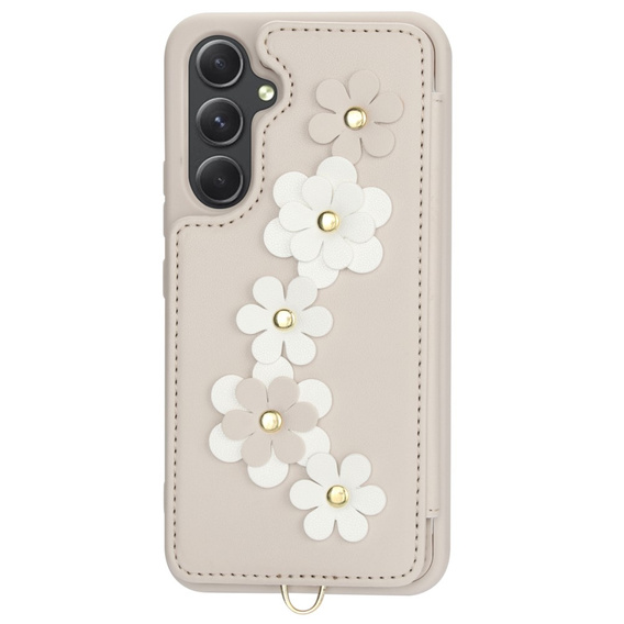 θήκη για Samsung Galaxy A55 5G, Leather Flower Card Slot, μπεζ