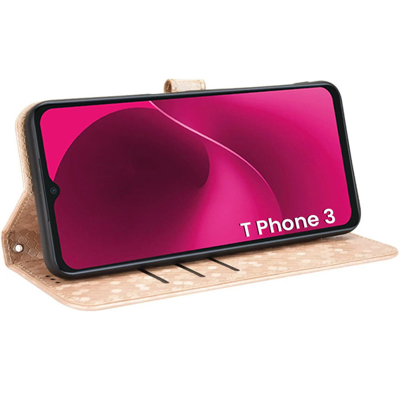 θήκη πτερύγιο για T Phone 3 5G, Wallet Rhombus, χρυσή