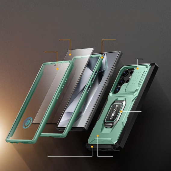 Θήκη για Samsung Galaxy S24 Ultra, Tongate MECH Series με βάση στήριξης, ανοιχτή πράσινη