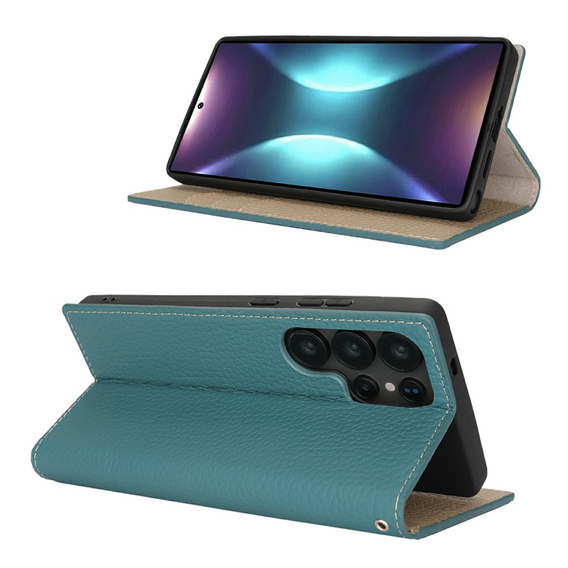 Θήκη με πτερύγιο για Samsung Galaxy S25 Ultra, Litchi Skin Grain, μπλε