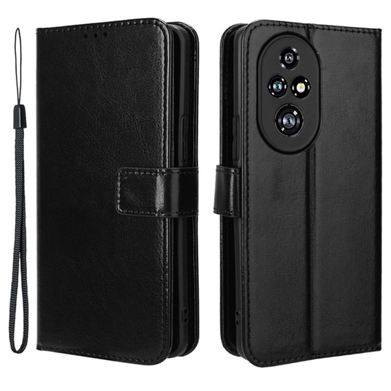 Θήκη με πτερύγιο για Honor 200 Pro 5G, Crazy Horse Wallet, μαύρη