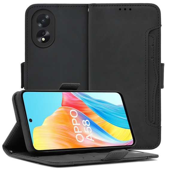 Θήκη με πτερύγιο για Oppo A58 4G, Card Slot, μαύρη