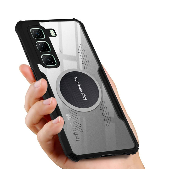 Θήκη για Infinix Hot 50 Pro+ 4G, με μαγνητική πλάκα, διαφανής / μαύρη