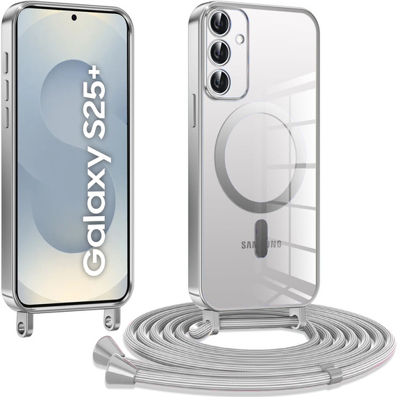 Θήκη για Samsung Galaxy S25+ Plus, Electro MagSafe, ασημένια + κορδόνι