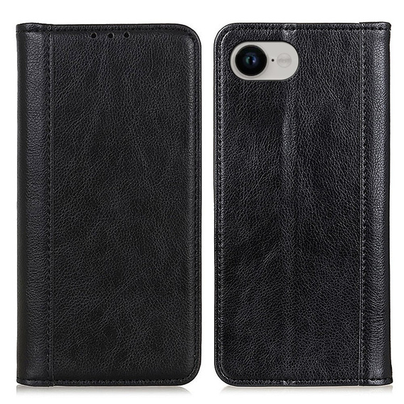 Θήκη για Iphone 16E, Wallet Litchi Leather, μαύρη