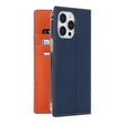 Θήκη με πτερύγιο για iPhone 14 Pro, Litchi Skin Grain, σκούρο μπλε