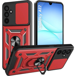 Θωρακισμένη θήκη για Samsung Galaxy A17 5G, με προστασία κάμερας, με βάση, κόκκινο