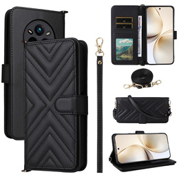 Θήκη με πτερύγιο για Realme 14 Pro+ 5G, Crossbody Leather Wallet, μαύρο