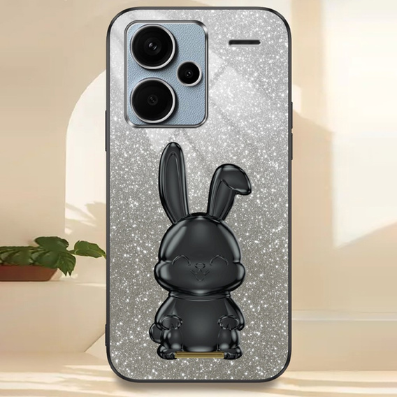 Θήκη για Xiaomi Redmi Note 13 Pro+, Glitter Rabbit, με συρόμενη βάση στήριξης, μαύρη