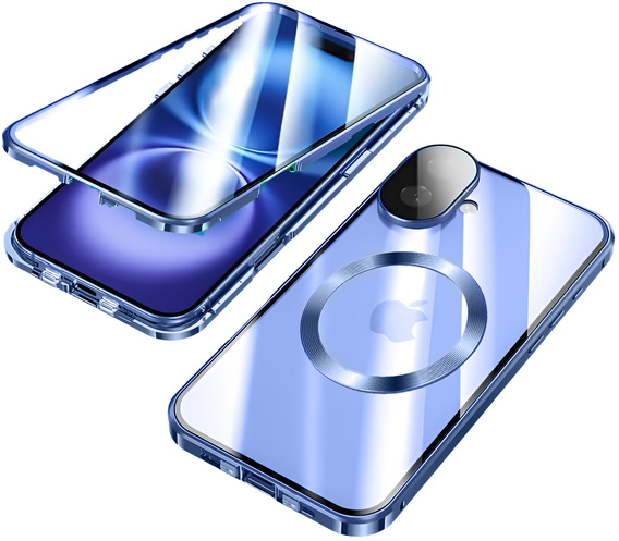 Μαγνητική θήκη MagSafe Dual Glass για iPhone 16, μπλε