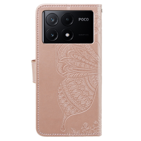 Θήκη με πτερύγιο για Xiaomi Poco F6 Pro, Butterfly, ροζ rose gold