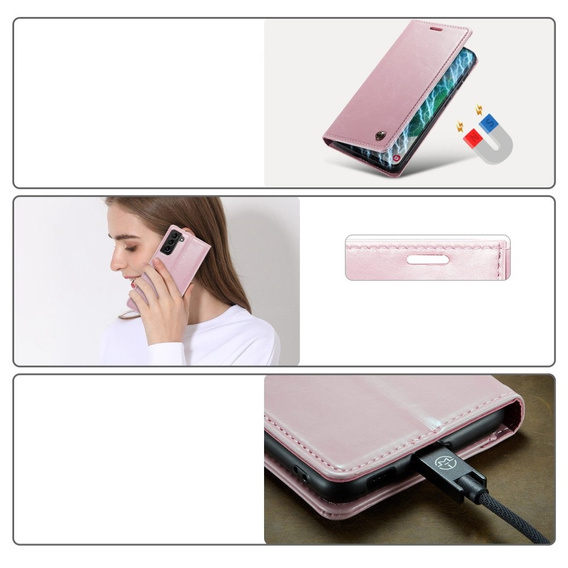 θήκη CASEME για Samsung Galaxy S21 FE, Waxy Textured, ροζ