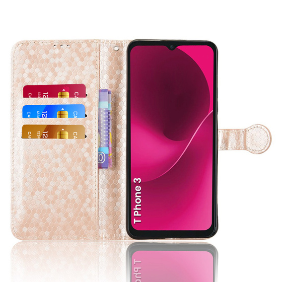 θήκη πτερύγιο για T Phone 3 5G, Wallet Rhombus, χρυσή