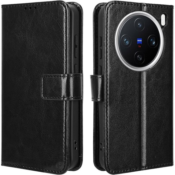 Θήκη με πτερύγιο για Vivo X200 Pro 5G, Crazy Horse Wallet, μαύρη